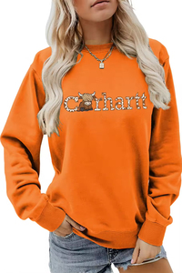 Sudadera Chic y Cálida con Estampado de Vaca y Letras para Mujer - Tejido Cómodo y Duradero, No Transparente y Fácil de Cuidar para la Moda de Otoño/Invierno - Product Image 3