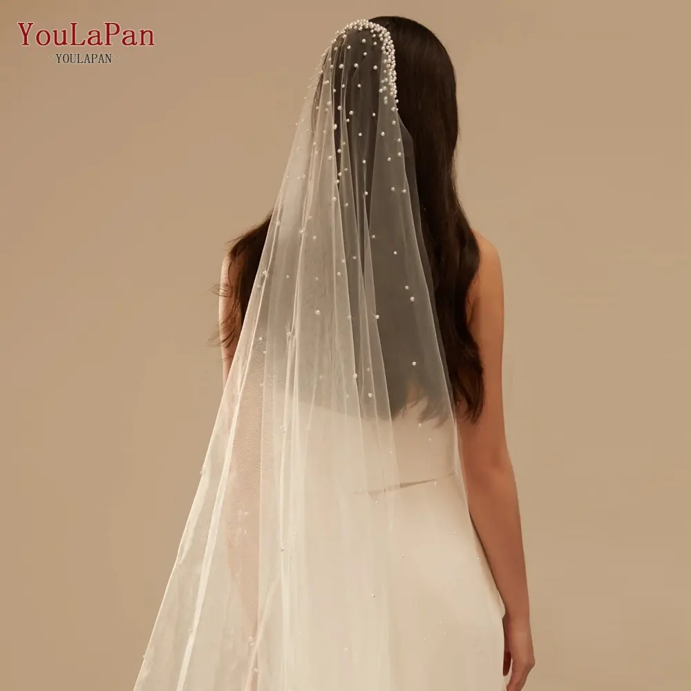 YouLaPan V172 Elegant Woman Veil Top Pearl Single Layer with Comb Ivory Wedding Accessories Bridal Cathedral Veil