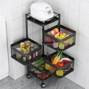 Étagère à cadre en métal à 5 couches étagère rotative étagère de <span class=keywords><strong>rangement</strong></span> de cuisine carrée rotative étagère verticale chariot de <span class=keywords><strong>rangement</strong></span> sur roues - Product Image 3