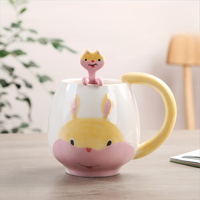 Mug à café en céramique 3D mignon peint à la main avec cuillère animale assortie, tasse à boire de dessin animé pour la maison, cadeau, personnalisation OEM disponible