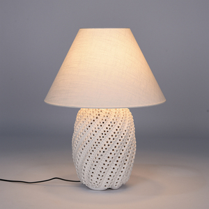 Custom Nordic Style Handmade Art Ceramic Table <b>Lamp</b> with Linen Shade for Bedroom Nightstand Living Room Hotel Decor - Product Image 1
