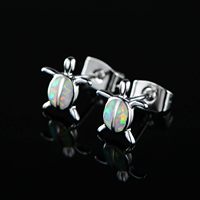 Boucles d'oreilles tortue de mer en argent sterling 925 plaqué rhodium créé opale mignon bijoux animaux hypoallergéniques cadeaux d'anniversaire