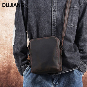 Dujiang Men's Crossbody <b>Bag</b> Genuine Leather <b>Small</b> Square <b>Shoulder</b> <b>Bag</b> Solid Color Durable Everyday Use - Product Image 2