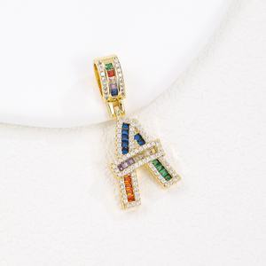 Collier de chaîne à maillons en cuivre à bulle taillé en diamant plaqué or 18 carats à la mode A-Z de pièces jointes cubaines en zircon avec design de style <span class=keywords><strong>lettre</strong></span> - Product Image 4