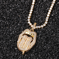 Collier pendentif en forme de langue ouverte avec inscription « Money Dollar » en lettres brillantes, bijoux de rappeur, pendentif en forme de langue glacée
