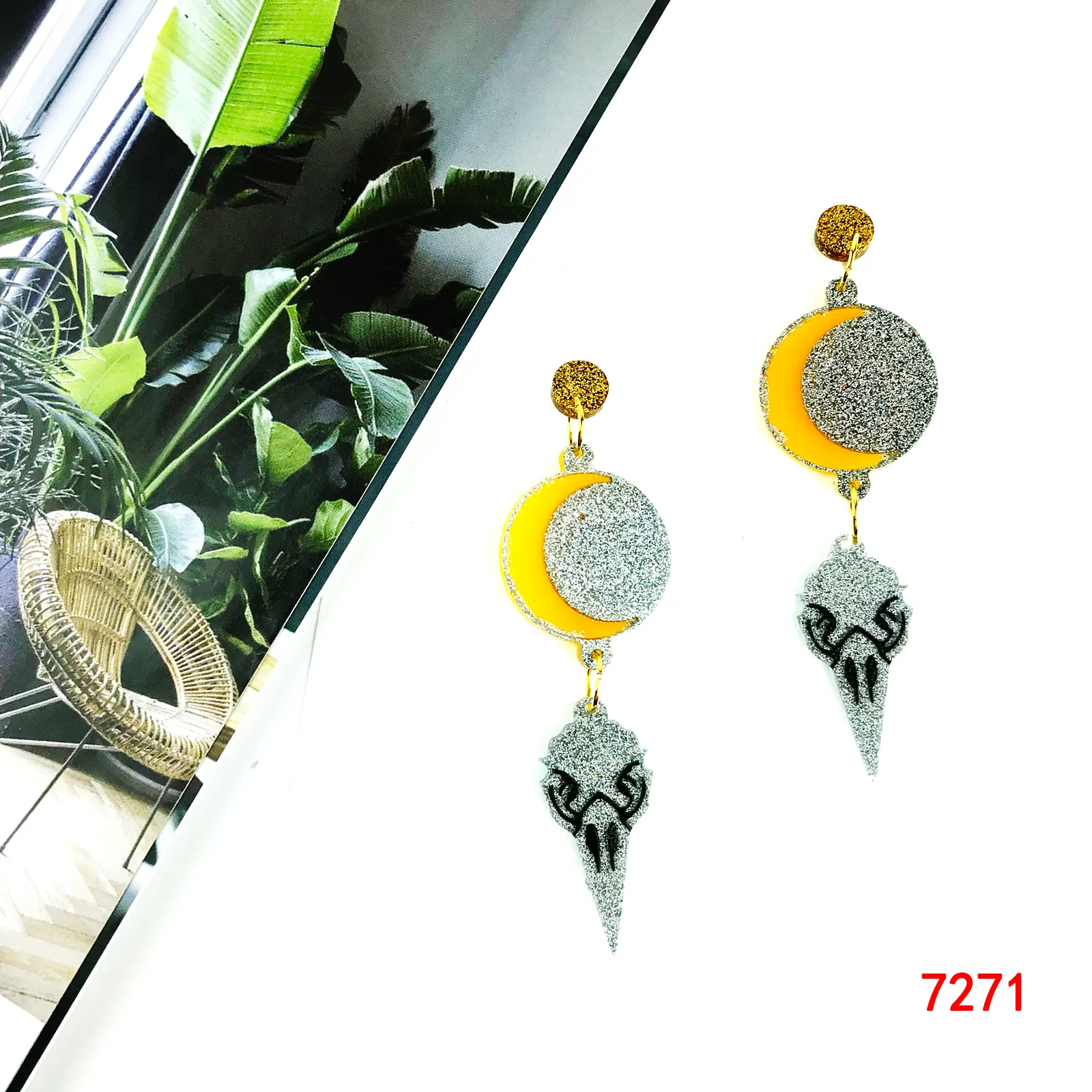 7271 resina gótica media luna pendientes moldes de silicona Luna pájaro colgante gótico joyería regalo para mujeres