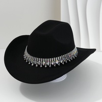 Chapeaux de cowboy en feutre noir personnalisés en gros avec franges en strass de cristal pour enterrements de vie de jeune fille et mariages pour femmes