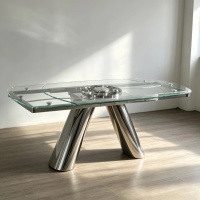 Table en verre avec base en acier inoxydable, style italien, luxe léger, moderne, rectangulaire, pour la maison, bureau d'art, salle à manger