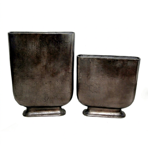 Vintage <b>Square</b> Metal Flower <b>Vase</b> Wide Mouth Decorative Planter Grey Vessel for Home Wedding Tabletop - Product Image 1