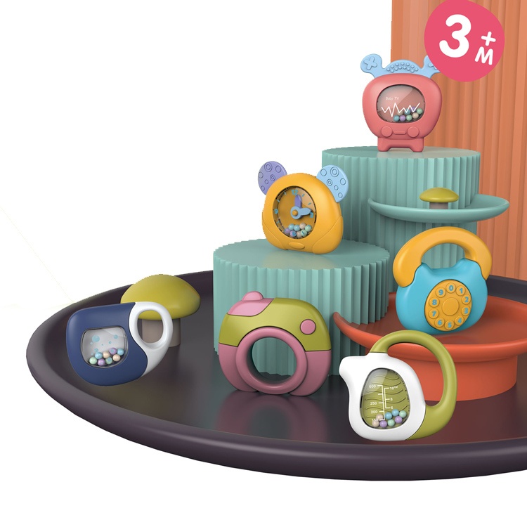 Good Quality Safety Infant Smart Cute Soft Early Educational Colorful Hand Bell Silicone Teether Toy Set