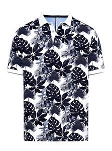 Polo à manches courtes pour homme, imprimé palmiers blancs et bleus, décontracté, respirant, 100% polyester tissé, imprimé numérique, coupe classique - Product Image 5