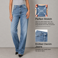 Jeans en denim taille haute à jambe large pour femme, 100 % coton, respirant, écologique, délavage enzymatique vintage, vente en gros