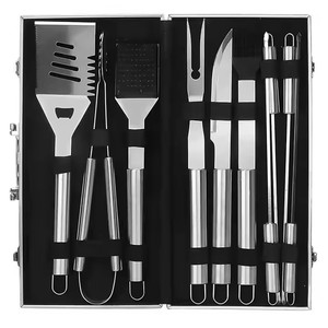 Mục Q1-235 Hot Bán thịt nướng phụ kiện 10 cái ngoài trời di động <span class=keywords><strong>BBQ</strong></span> grills <span class=keywords><strong>BBQ</strong></span> công cụ thiết lập với nhôm trường hợp - Product Image 1