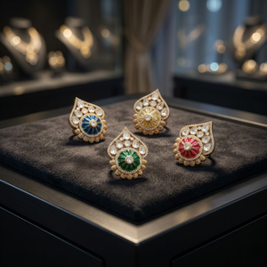 Anillo Ajustable de Lujo Chapado en Oro con Diseño de Pavo Real y Paisley Kundan para Mujer |   Anillo de cóctel llamativo con diamantes americanos y esmalte CZ | - Product Image 3