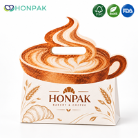 Sac en papier HONPAK en forme de tasse à café, imprimé sur mesure, emballage pour café avec poignée découpée pour pâtisserie, boulangerie, à emporter