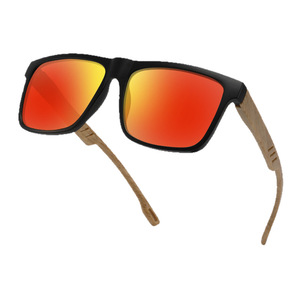 Cross Border Retro Imitation Bamboo Wood Sunglasses <b>Black</b> <b>Frame</b> Blue Lens UV400 Protection Unisex Style - Product Image 5