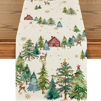 Chemin de table de Noël imprimé directement de l'usine, nappe de table à motifs flocons de neige, style américain, décoration de fêtes