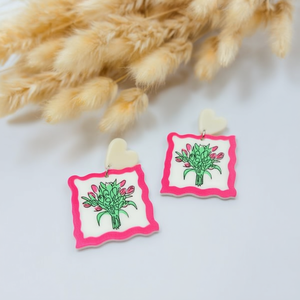 Boucles d'oreilles pendantes Angelina, motif floral, cadre rose, breloque cœur, bijoux de mode pour femme - Product Image 5