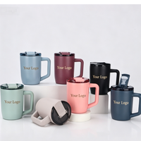 Mug à café personnalisé avec logo, 15 oz, avec poignée, double paroi, en acier inoxydable 304, couvercle anti-fuite, tasse à café portable pour voiture et voyage