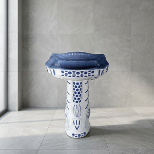 Lavabo majestuoso de cerámica roja de calidad de exportación, juego de pedestal con estampado de flores, lavabo, diseñador, China, India - Product Image 5