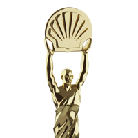 Statue en métal plaqué or 3D moderne de haute qualité, figurine tenant un logo, cadeau d'affaires personnalisé