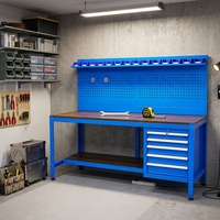 Banco de Trabajo Modular Resistente de 200 cm con Panel Perforado, 5 Cajones, Regleta Integrada, Capacidad de Carga Máxima de 600 kg, Personalizable OEM/OBM