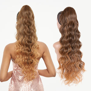 Fornitori di fabbrica pezzi di capelli Ombre grigio lungo Afro crespo riccio onda del corpo capelli sintetici un pezzo legare l'estensione della coda di cavallo - Product Image 1