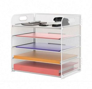 5 Tier Paper Letter Tray Organizer with Handles Mesh Desk File Organizer Metal Paper Sorter Holder <b>Desktop</b> Document <b>Shelf</b> Tray - Product Image 2