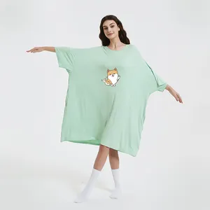 Originele Nachthemden Voor Dames Zachte Bamboe Pyjama Lange Mouw Nacht Oversized T-Shirt Comfortabele Nachtkleding Slaapjurk Slaap T-Shirt
