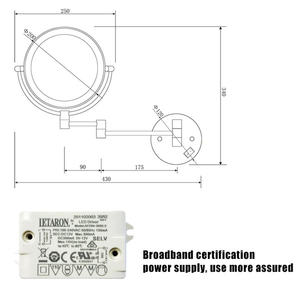 Miroir de maquillage LED mural Db, rond, grossissement 3X, miroir de salle de bain avec interrupteur tactile, cadre en métal - Product Image 5