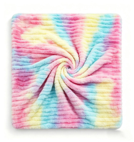 Tissu en flanelle rayé tie-dye arc-en-ciel 100% polyester, peluche douce pour couverture et vêtements de nuit pour enfants
