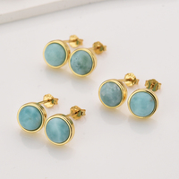 Boucles d'oreilles clous classiques en pierres précieuses, cadeau, bijoux authentiques en larimar, boucles d'oreilles bleues en argent sterling 925 pour femmes, vente en gros