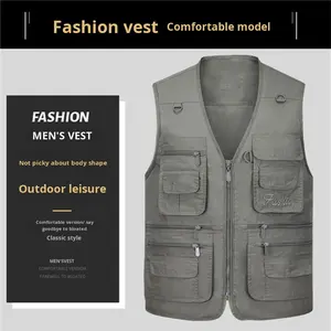 เสื้อกั๊กใช้งานได้หลายกระเป๋างานปักโลโก้สำหรับผู้ชาย - Product Image 3