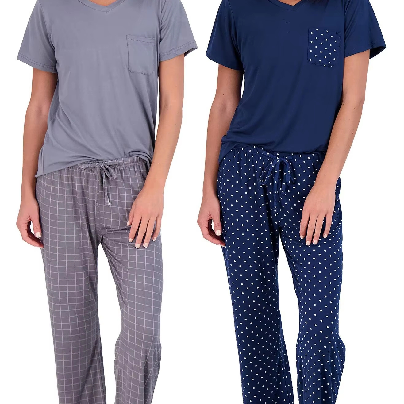 Real Essentials Pigiama Donna Morbido 2 Pezzi - Cotone Invernale Con Tasca E Vita Regolabile - 2