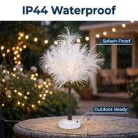 Lámpara de Mesa con Plumas de Avestruz Blancas, Lámpara Decorativa LED Impermeable IP44 para Dormitorio, Sala de Estar, Decoración del Hogar