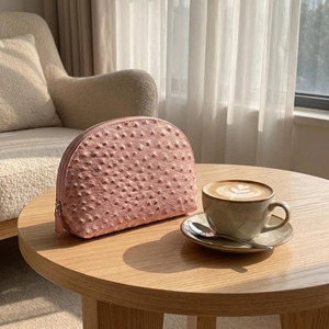 Pink Ostrich Grain PU Makeup <b>Bag</b> 2 in 1 Portable Shell Cosmetic <b>Bag</b> Handheld Large Capacity Travel Makeup <b>Bag</b> Storage <b>Bag</b> - Product Image 3