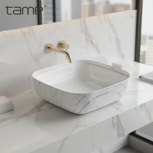 TAME PZ8606-M1 2026 Nuevas Llegadas Lavabo Cuadrado de Cerámica con Efecto Mármol para Baño, Lavabo de <span class=keywords><strong>Encimera</strong></span> - Product Image 1