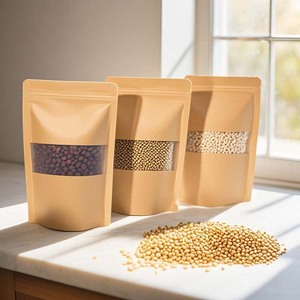 Tùy chỉnh thân thiện với môi trường có thể khóa lại màu doypack Túi giấy Kraft với cửa sổ cho cà phê hạt trà thực phẩm lò vi sóng cán - Product Image 3