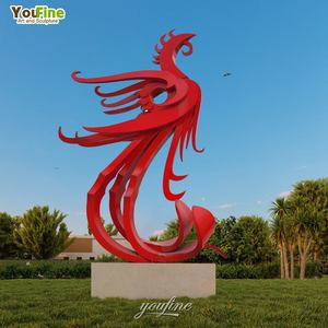 야외 핫 세일 레드 스테인레스 스틸 동물 피닉스 새 조각 동상 - Product Image 1