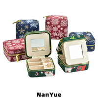 Boîtes à bijoux de voyage de Noël en gros avec miroir, fermeture éclair, en tissu carré, étui portable pour organiser les bijoux, idéal pour les cadeaux de fêtes