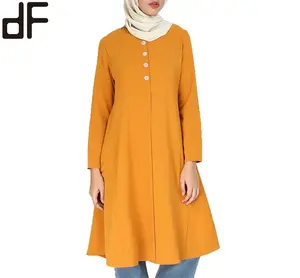Fabrika özelleştirilmiş islam giyim rahat Modern uzun gömlek elbise ön açık düğme yukarı Abaya moda müslüman bluz kadınlar için