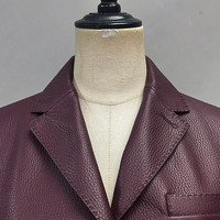 Veste en cuir brillant à col rabattu rouge vin tendance Jancoco pour femmes, coupe ajustée sur mesure