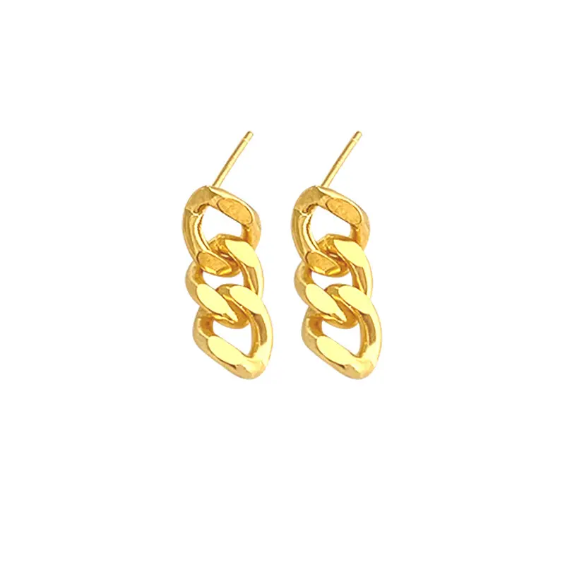 findings earring component diy loop gold New Trendy Gold Cuban Stainless Steel Plated Hypoallergenic Earrings Link Chain Stud Dr
