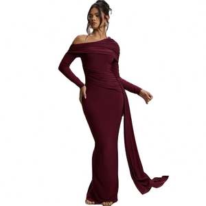 <span class=keywords><strong>Robe</strong></span> <span class=keywords><strong>Bordeaux</strong></span> 2025 avec Ruban de Noël Élégante <span class=keywords><strong>Robe</strong></span> de Soirée Longue en Tissu Soie de Lait Jupe Longue Moulante Sexy Drapée pour Femme - Product Image 1