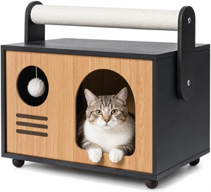 Maisonnette en bois pour chat avec griffoirs intégrés |   Condo pour chat en bois moderne, avec griffoirs et coussin lavable - Product Image 1