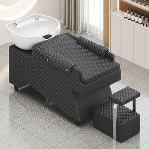 Full <b>Recline</b> Shampoo Bed Classic Upholstered with Footrest Ceramic Basin Hair Wash Bed Barber Salon Furniture - Product Image 5