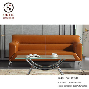 Juego de Sofás Modernos Ou He, Cuero Naranja, Estructura Metálica, Muebles para Sala de Estar u Oficina, OH823 - Product Image 3