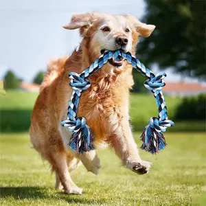 3英尺5节坚不可摧的狗咀嚼玩具坚韧的100% 天然棉中型大型狗绳玩具，适用于侵略性咀嚼者品种