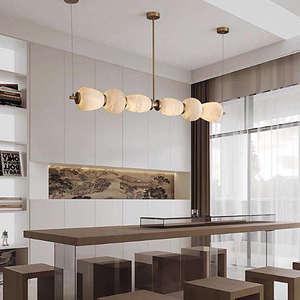 Lámpara Colgante Moderna de Alabastro, Forma Ovalada, LED Blanco Cálido Regulable, para Sala de Estar, Altura Ajustable, Cuerpo de Resina, Base E27 - Product Image 2