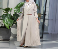 Hochwertige Plissee Mode Knopf Strickjacke Robe Pendler Langarm Kleid Muslim Arab Islamic Damen bekleidung